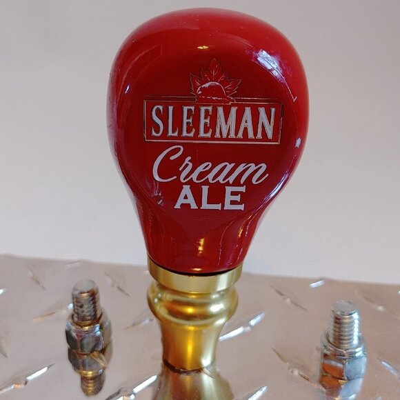 RARE SLEEMAN Cream ALE Tap Handle Stubby Knob Gear Shifter Bar Used Cherry Red - Picture 1 of 5